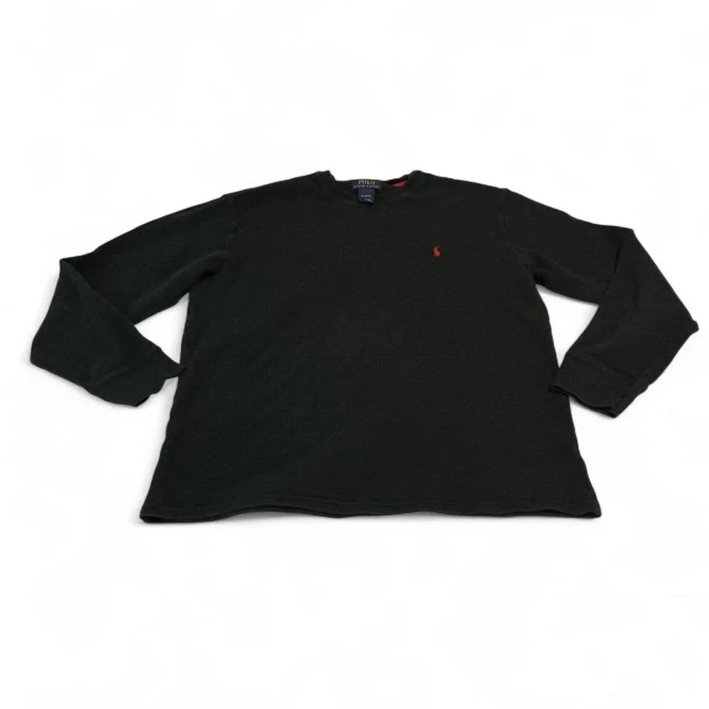 Polo Ralph Lauren Waffle Knit Long Sleeve Shirt Black Red‎ Pony Logo Men L